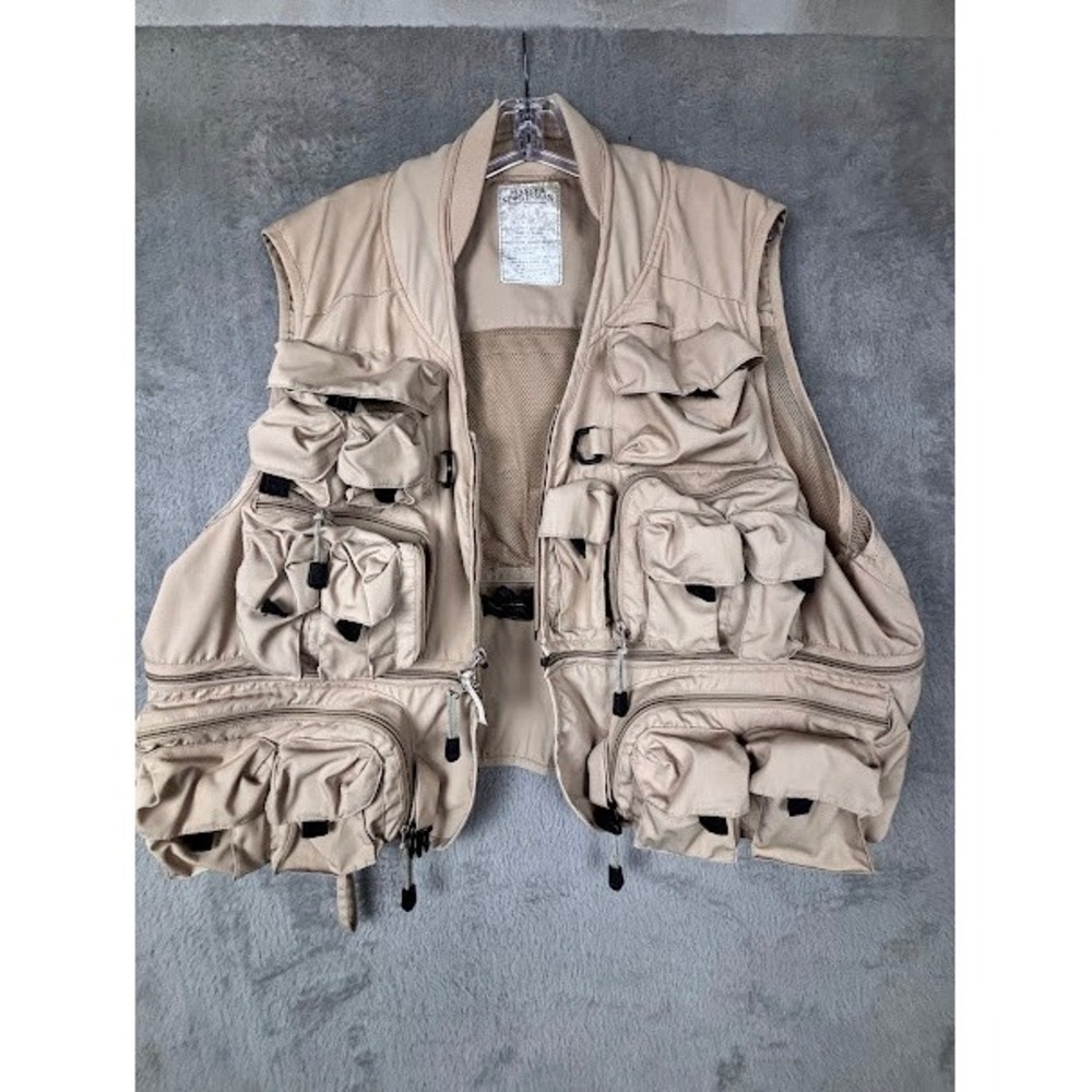 Master Sportsman Rugged Outdoor Gear Fishing Vest Tan Khaki Multi-Pocket XL